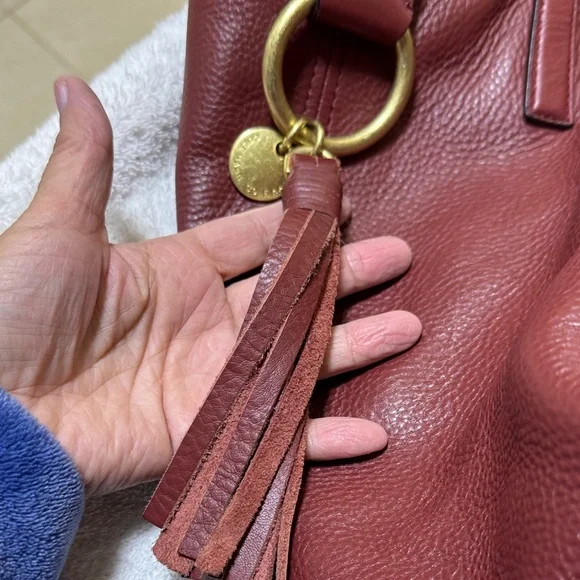 Cole Haan Burgundy Leather Tote with Tassel - Picture 14 of 14